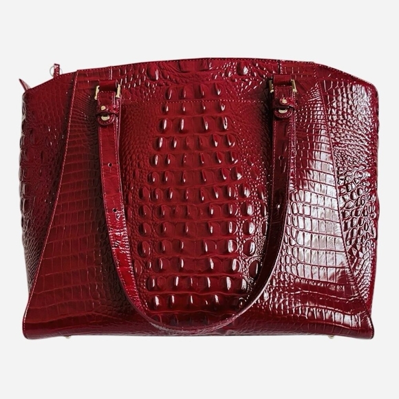 Brahmin Paris Croc Embossed Leather Shoulder Tote Bag Cherry Red Large Excellent - Picture 8 of 12